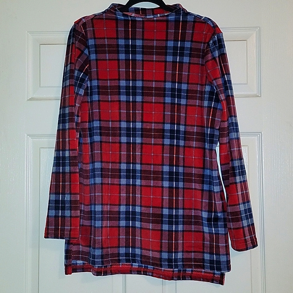 Lands End Mock Neck Soft Fleece Velvet Plaid Tunic Long Sleeve Top Size Medium